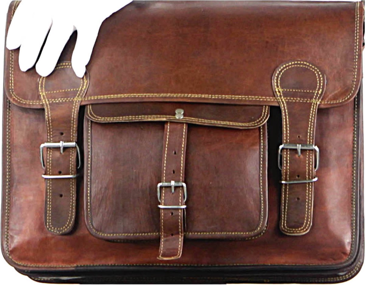 Messengertas “Granada” – Businesstas Cognac Bruin Echte Leder - Vintage Design Laptoptas - 42 x 29 x 11 cm / 16 inch