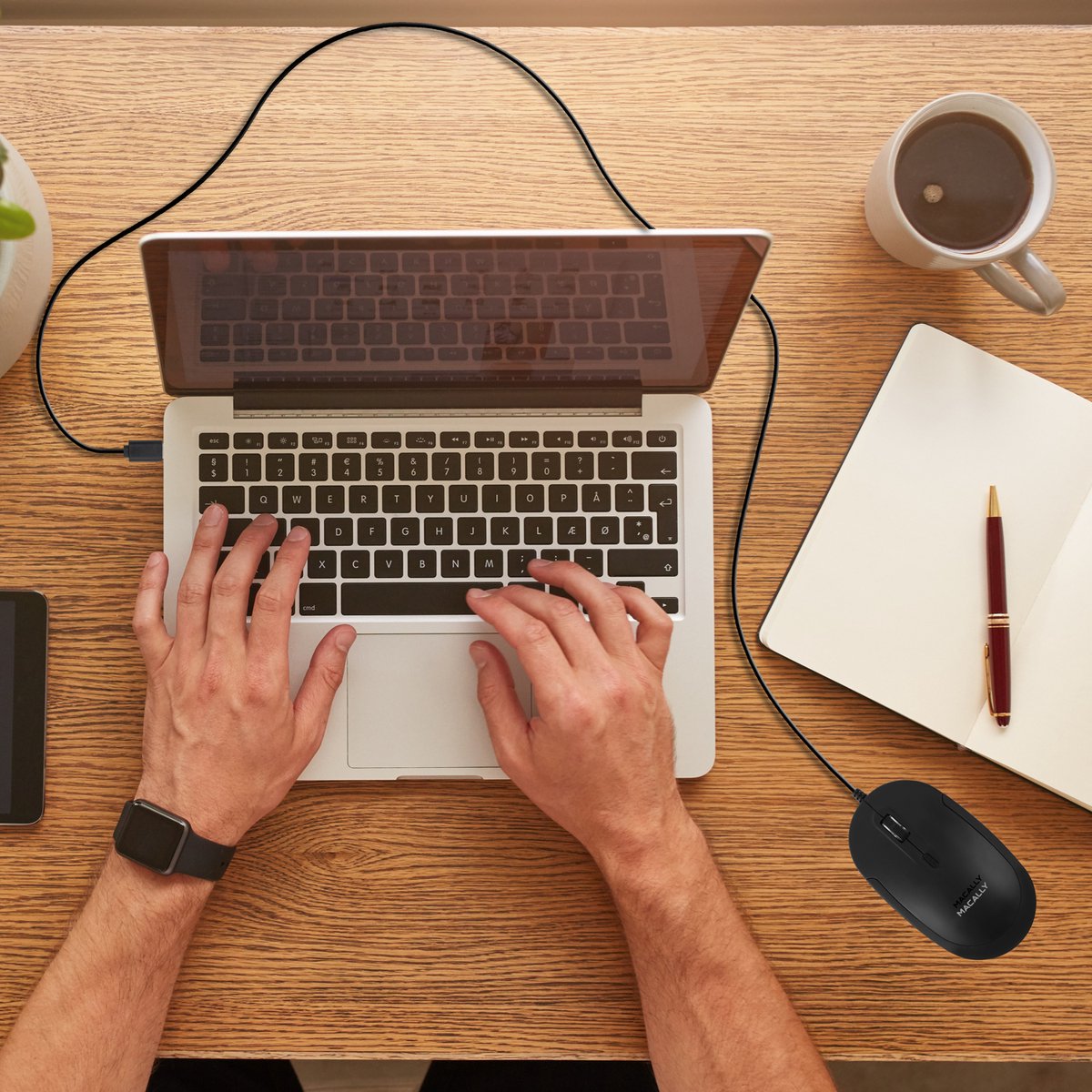 Macally UCDYNAMOUSE-B Optische bedrade USB-C-muis met stille klik - Zwart thumbnail 5