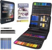 Rubye Crayons de couleur - Crayons Sketch - Charbon de bois - graphite - Gum - Taille-crayon - Crayon cas - 144 Pièces