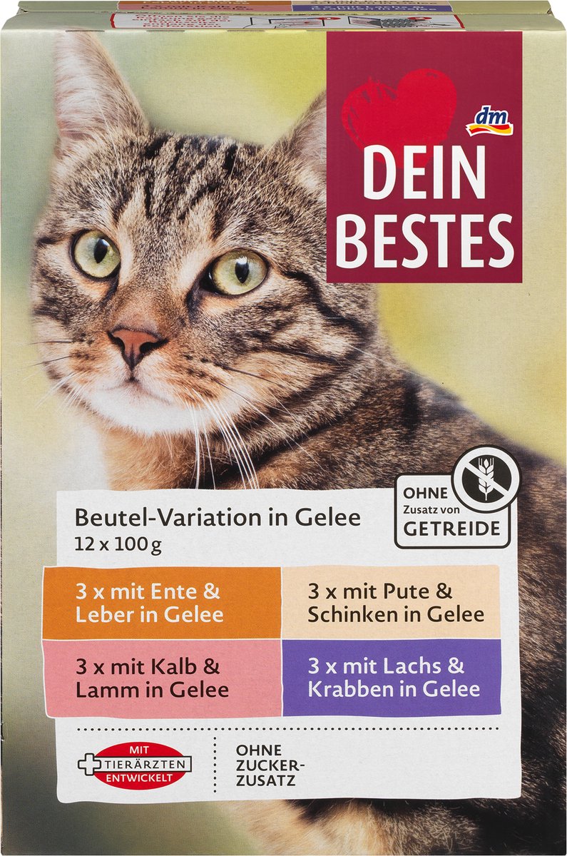 Dein Bestes Dein Bestes katten Natvoer, buidelvariaties in gelei, multipack (12x100g), 1.200 g