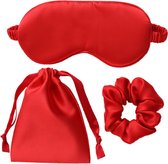 Slaapmasker 3-in-1 bijpassend zakje en scrunchie - Rood - oogmasker - vrouwen - zijde - Slaapmaskers - slaap - cadeau voor haar