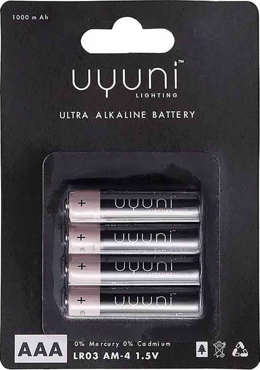 Batterijen - Uyuni - Uyuni Lighting alkaline batterijen AAA, 1.5V, 1000mAh - Batterijen 4-pack AAA