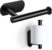 HGMD® Porte-rouleau WC Auto-Adhésif - Zwart - Porte Papier Toilette Noir - Porte Papier Toilette Sans Perçage