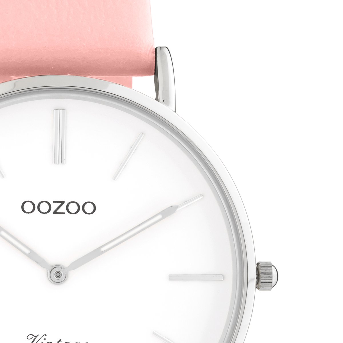 OOZOO Vintage series - Zilveren horloge met roze leren band - C20210