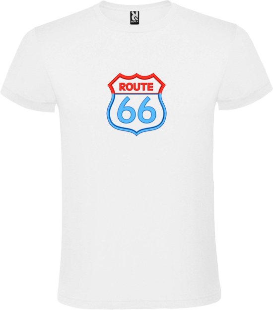 Wit T shirt met print van 'Route 66' print Zwart / Rood size M