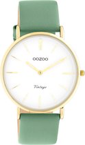 OOZOO Vintage series - Gouden horloge met groene leren band - C20255