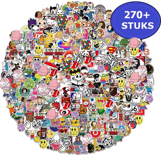 Stickers - 270+ Stickers - Stickers voor laptop, iPhone, iPad, Macbook, xBox, auto, fiets, motorfiets - Skate stickers - Stickers skateboard - voor kinderen en volwassen - waterdicht