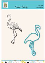 HDCS022 - Nellie Snellen set snijmal en clearstamp Flamingo - mal met stempel exotische vogel