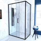 Porte de douche Aurlane avec porte coulissante + paroi latérale 120x200cm + 90x200cm - structure aluminium noir mat - verre épaisseur 5mm - CRUSH 120-90