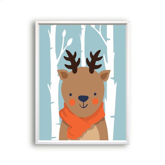 Poster Hert met sjaal in het bos / Bos / 30x21cm