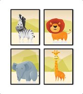 Set' affiches 4 Safari gros Animaux Lion girafe Zebra et éléphant - 70x50cm - Décoration murale chambre Bébé / enfant