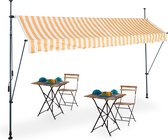 Relaxdays klem-zonwering - markies - verstelbaar - gestreept - zonnescherm - wit/oranje - 350 x 120 cm