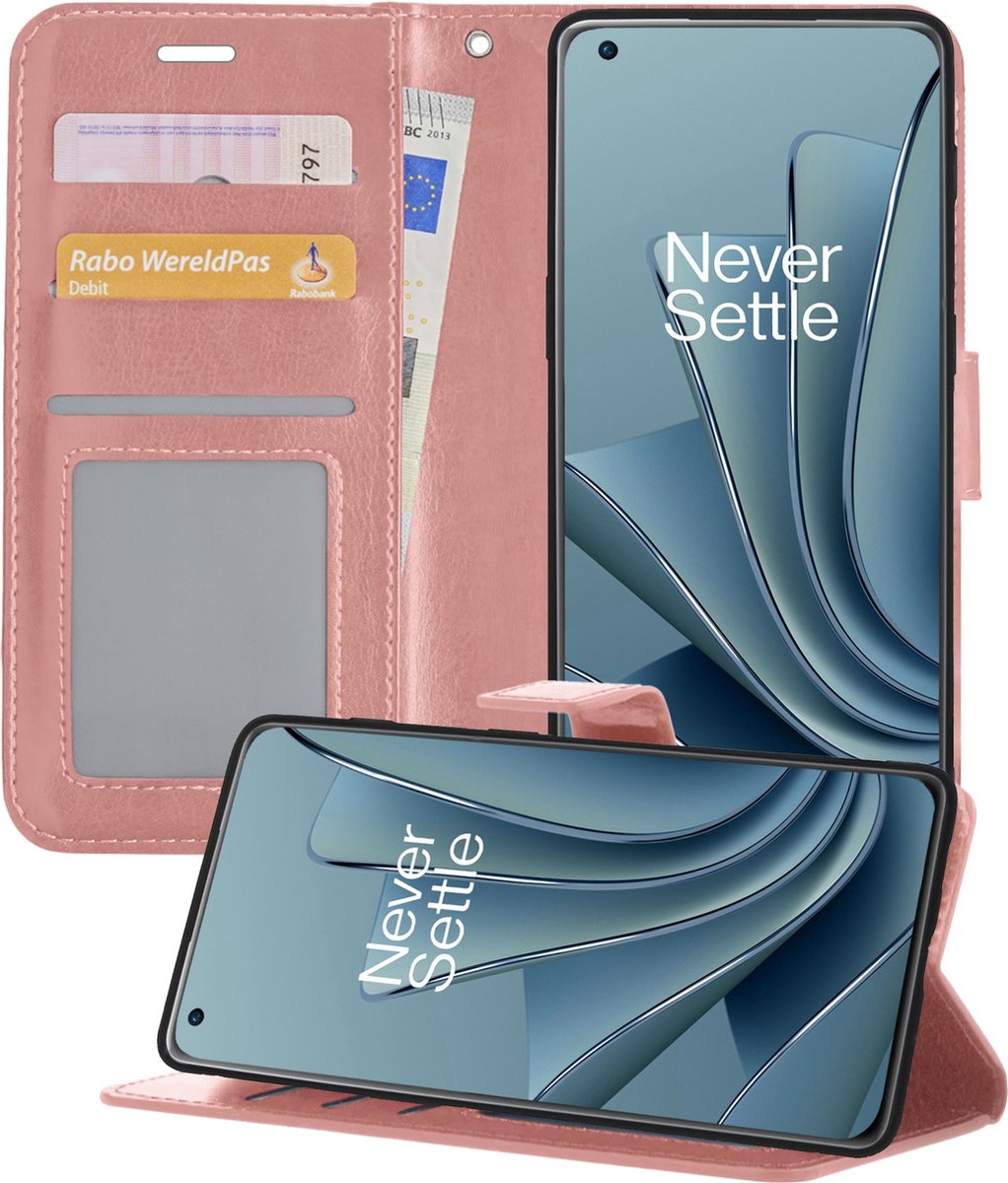 Hoesje - Geschikt voor OnePlus 10 Pro - Luxe Bookcase - Walletcase Hoes - Portemonnee - Cover - Telefoonhoes - Rosé goud