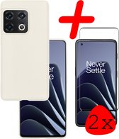 Hoes Geschikt voor OnePlus 10 Pro Hoesje Siliconen Back Cover Case Met 2x Screenprotector - Hoesje Geschikt voor OnePlus 10 Pro Hoes Cover Hoesje - Wit