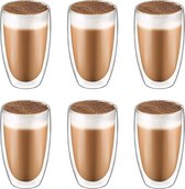 Krumble Latte Macchiato glas - Dubbelwandige glazen - Set van 6 - 400 ml - Koffieglazen - Theeglazen - Latte kopjes - Vaatwasser bestendig - 8,8 x 8,8 x 14,5 cm