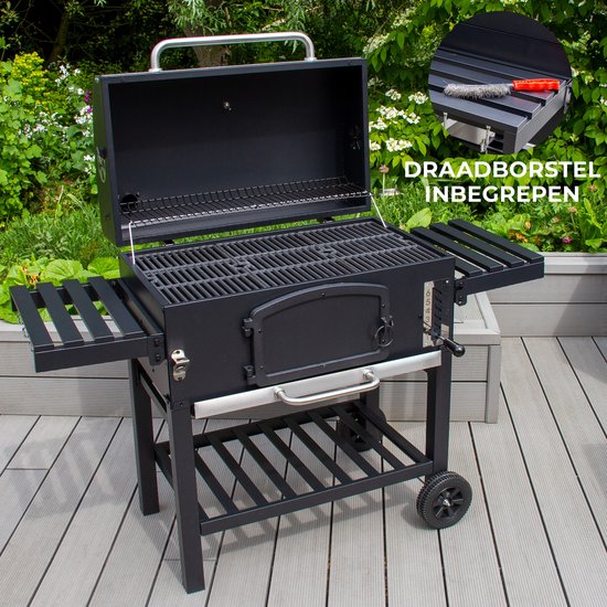 Foto: Bbq grill xxl rookoven smoker houtskool barbecue tuin inclusief regenhoes draadborstel uitklapare opbergruimte