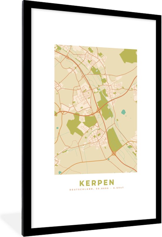 Fotolijst incl. Poster - Kerpen - Plattegrond - Vintage - Kaart - Stadskaart - 80x120 cm - Posterlijst