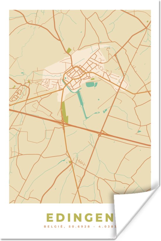 Poster Kaart - België - Plattegrond - Edingen - Stadskaart - 60x90 cm | bol
