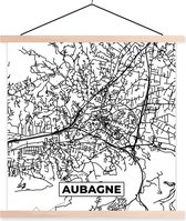 Posterhanger incl. Poster - Schoolplaat - Aubagne - Kaart - Stadskaart - Frankrijk - Plattegrond - Zwart wit - 60x60 cm - Blanke latten - Plattegrond