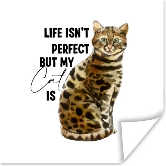 Poster Life isn't perfect but my cat is - Quotes - Spreuken - Katten - 30x30 cm