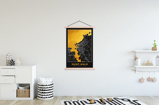 Porte-affiche avec affiche - Affiche scolaire - Plan de la ville - France - Carte - Saint-Malo - Carte - 120x180 cm - lattes vierges