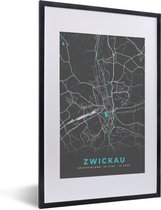 Fotolijst incl. Poster - Duitsland – Blauw – Zwickau – Stadskaart – Kaart – Plattegrond - 40x60 cm - Posterlijst
