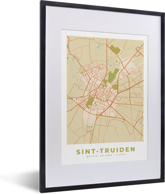 Cadre photo avec affiche - Vintage - Plan d'étage - Plan de la ville - Saint-Trond - Carte - 30x40 cm - Cadre pour affiche
