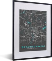 Fotolijst incl. Poster - Stadskaart – Plattegrond – Duitsland – Blauw – Braunschweig – Kaart - 30x40 cm - Posterlijst