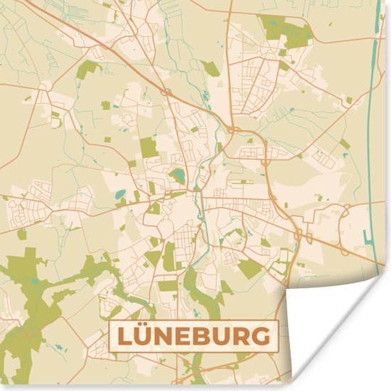 Poster Lüneburg - Plattegrond - Vintage - Kaart - Stadskaart - 50x50 cm ...