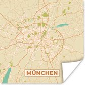 Poster Kaart - München - Stadskaart - Plattegrond - Vintage - 100x100 cm XXL