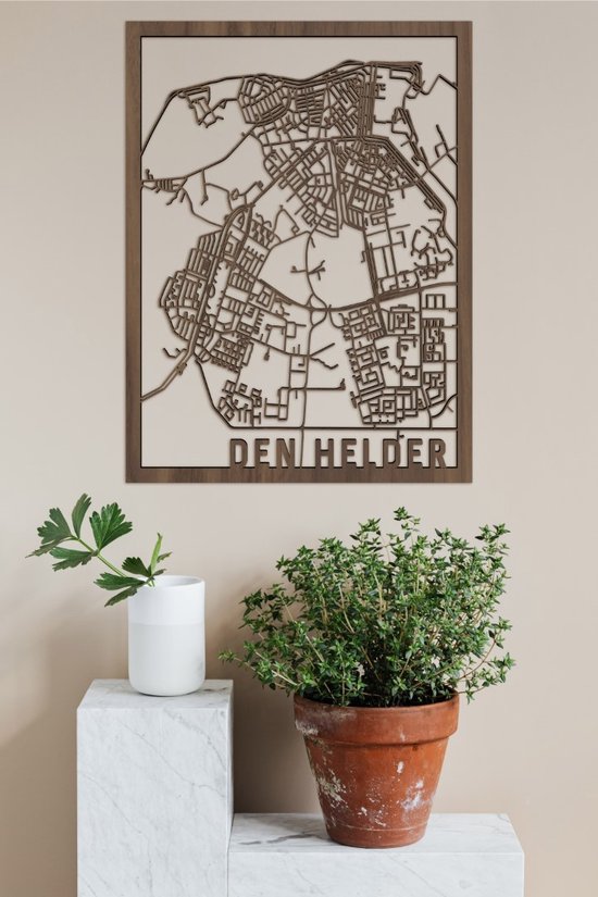 Houten Stadskaart Den Helder Notenhout 50x70cm Wanddecoratie Voor Aan De Muur City Shapes