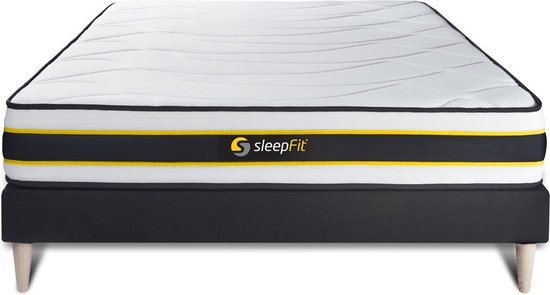 Complete boxspring met matras tweepersoons- Sleepfit FLEXY zwart - Pocketveren en traagschuim - 200 x 200 cm