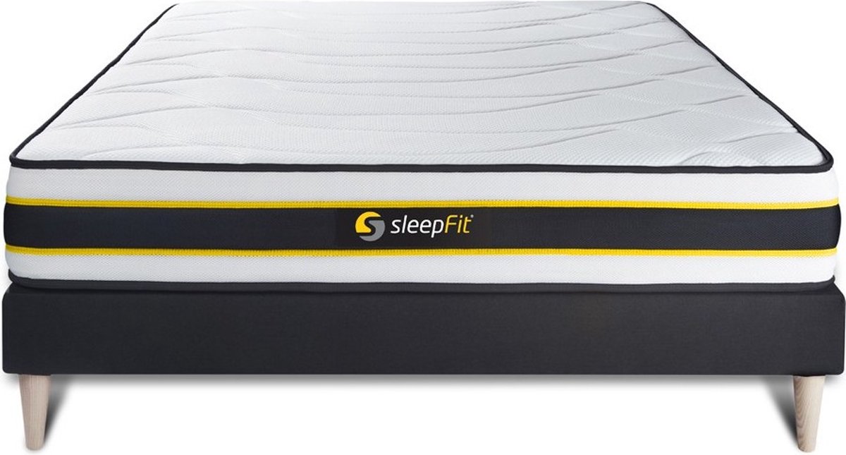 Complete boxspring met matras tweepersoons- Sleepfit FLEXY zwart - Pocketveren en traagschuim - 180 x 200 cm