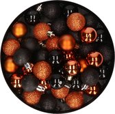 Set van 40x stuks kunststof kerstballen mix zwart en oranje 3 cm - Kerstversiering