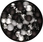 Set van 40x stuks kunststof kerstballen mix zwart en zilver 3 cm - Kerstversiering