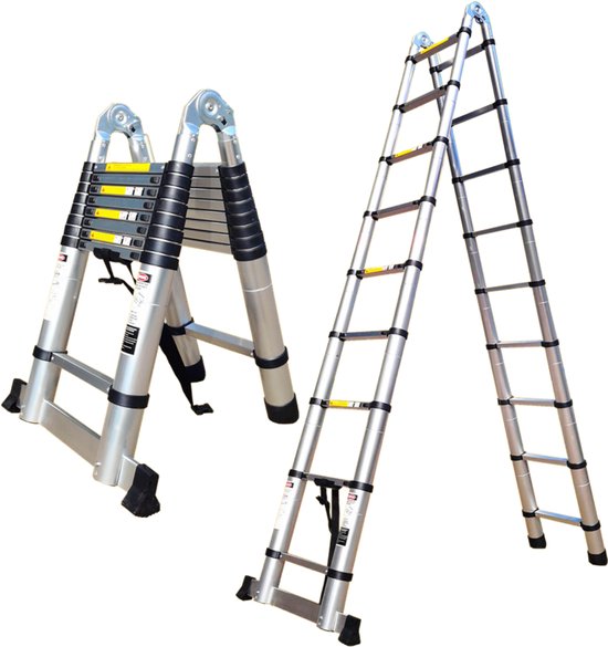 Truskore® Multifunctionele Telescopische ladder 5.6 meter - Aluminium - Professionele Vouwladder -  Telescoop ladder - Stevig & Vertrouwd en inclusief Draagtas