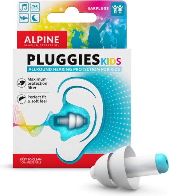 Alpine Pluggies Kids - Gehoorbescherming voor kinderen - Oordoppen - Wit - SNR 25 dB - 1 paar