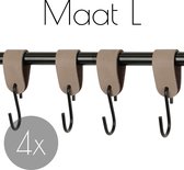 4x Leren S-haak hangers - Handles and more® | TAUPE - maat L (Leren S-haken - S haken - handdoekkaakje - kapstokhaak - ophanghaken)
