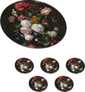 Onderzetters voor glazen - Onderzetters kunstwerken - Stilleven met bloemen in een glazen vaas - Jan Davidsz de Heem - Rond - 10x10 cm - 6 stuks