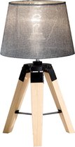 Tafellamp – Tafel lamp - Nachtkast lamp - Stoffen kap en houten driepoot - 45 cm hoog