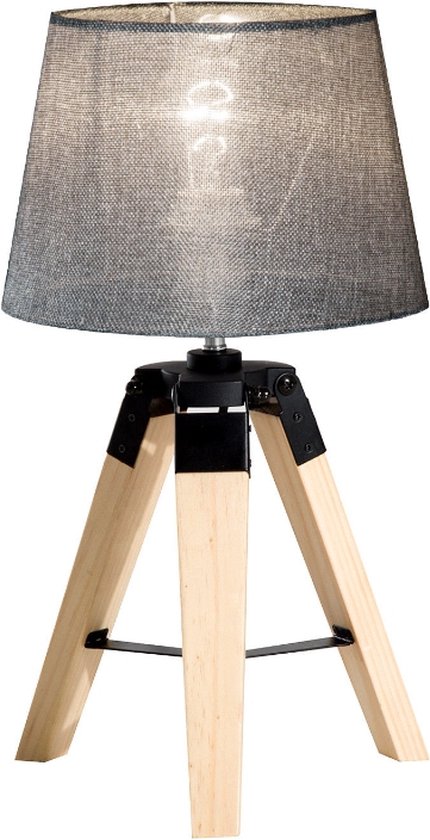 Lampe de table - Lampe de chevet - Abat-jour en Tissus et pieds en bois -  Trépied 