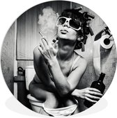 Cercle mural - Plastique - Femme - Boisson - Zwart - Wit - ⌀ 60 cm - Cercle mural