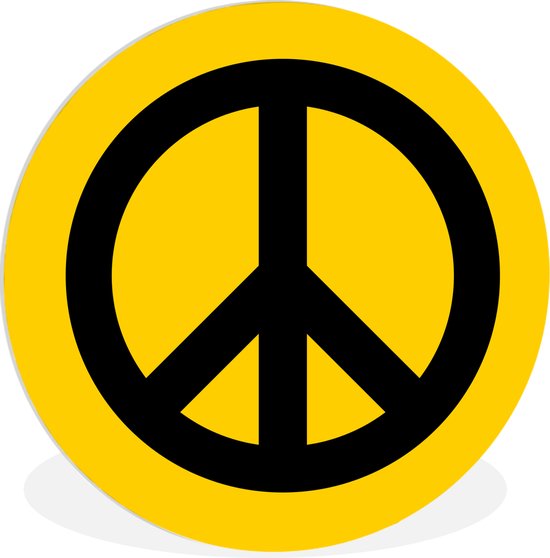 Flower Power Peace Sign assiette en plastique cercle mural noir et jaune ⌀ 90 cm - impression photo sur cercle mural / cercle vivant (décoration murale)