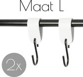 2x Leren S-haak hangers - Handles and more® | WIT - maat L (Leren S-haken - S haken - handdoekkaakje - kapstokhaak - ophanghaken)