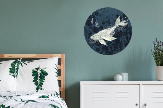 WallCircle® Wandcirkel 60x60 cm - Muurcirkel Illustratie van een walvis in het water - Muurdecoratie woonkamer - Wanddecoratie slaapkamer - Kamer decoratie accessoires - Ronde schilderijen