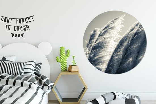 WallCircle - Wall Circle - Wall Circle Indoor - Herbe de la Pampa - Zwart - Wit - Nature - 150x150 cm - Décoration murale - Peintures Ronds