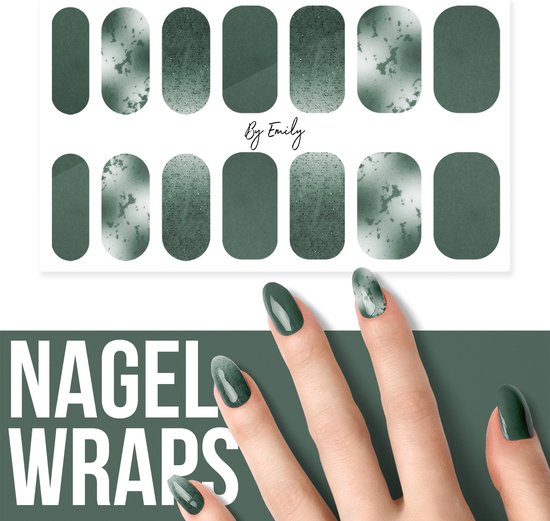 By Emily - Nagel wrap - Greeny Gray | 14 stickers per vel | Nail wrap | Nail art | Trendy | Design | Nagellakvrij | Eenvoudig | Nagel art | Nagel wrap | Nagel stickers | Folie | Zelfklevend | Sjablonen