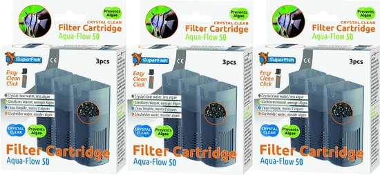 Foto: Superfish aquaflow 50 crystal clear cartridge aquariumfilter 3 x 3 stuks voordeelverpakking