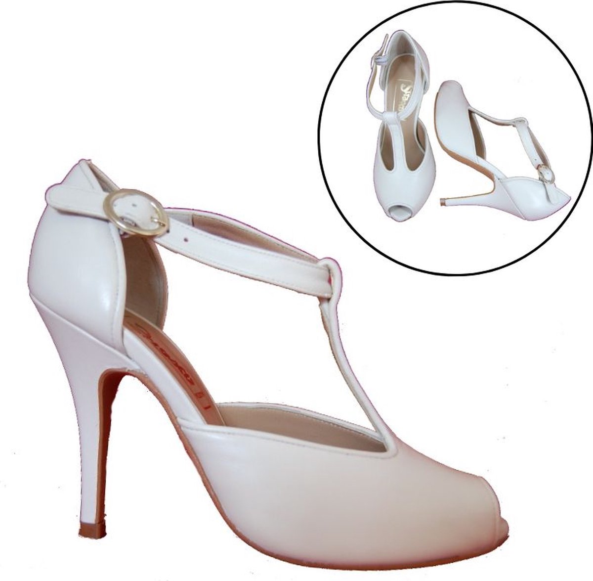 Peeptoe Pumps met Bandjes Stiletto Hak - creme wit