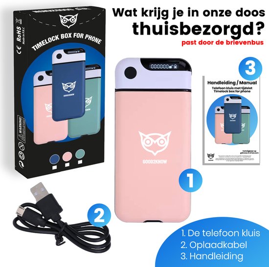 Good2know Telefoon Kluis met Tijdslot - Roze - Timer – Voor één telefoon - Kluis - Kitchen Safe – meer Focus & Zelfdiscipline - studiehulp